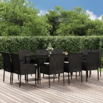 Set Mobili da Giardino 11 pz con Cuscini in Polyrattan Nero