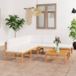 Set Divani da Giardino 6pz Cuscini Crema Legno Massello di Teak