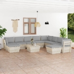 Set Divani da Giardino su Pallet 11 pz con Cuscini Legno Abete