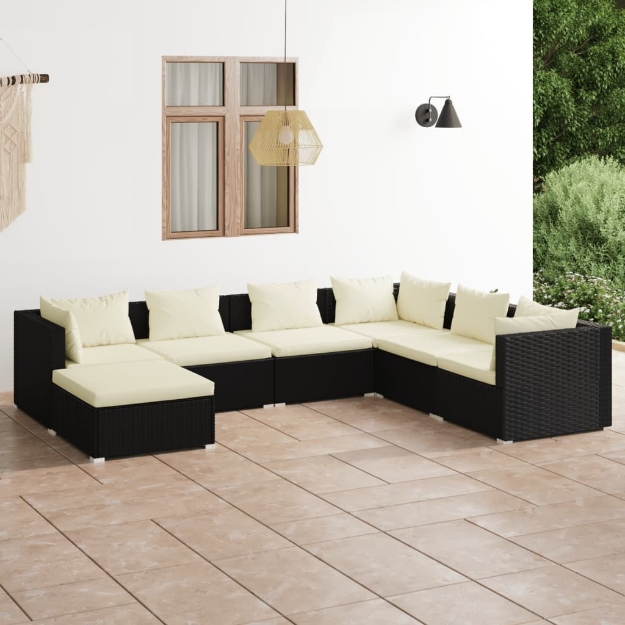 Set Salotto da Giardino 7 pz con Cuscini in Polyrattan Nero