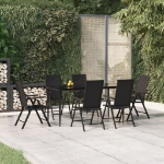 Set da Pranzo da Giardino 7 pz Nero in Polyrattan