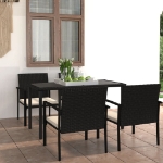 Set da Pranzo da Giardino 5 pz in Polyrattan Nero