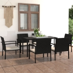 Set da Pranzo da Giardino 7 pz in Polyrattan Nero