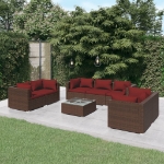 Set Divani da Giardino 8 pz con Cuscini in Polyrattan Marrone