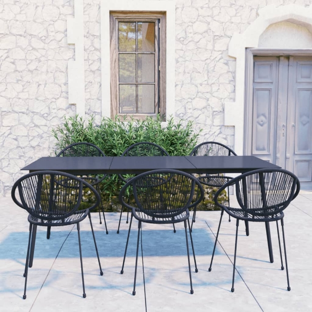 Set da Pranzo da Giardino 7 pz in Rattan PVC Nero