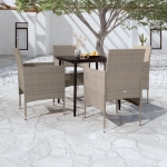 Set da Pranzo da Giardino 5 pz con Cuscini Beige e Nero