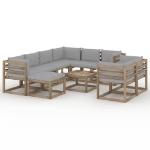 Set Divani da Giardino 10 pz con Cuscini Grigio