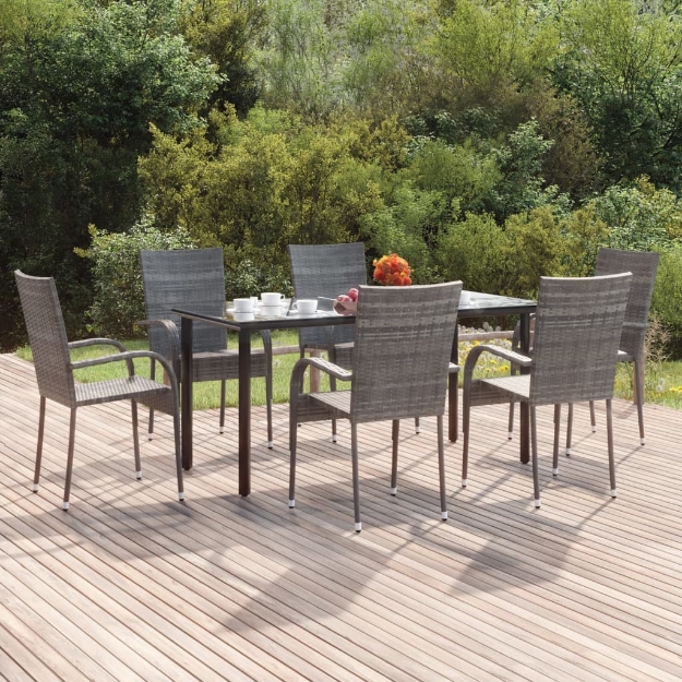 Set da Pranzo da Giardino 7 pz Grigio in Polyrattan