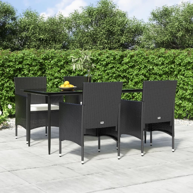 Set da Pranzo da Giardino 5 pz con Cuscini Nero