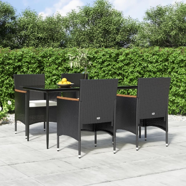 Set da Pranzo da Giardino 5 pz con Cuscini Nero