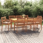 Set da Pranzo Giardino 9pz con Cuscini Legno Massello di Teak