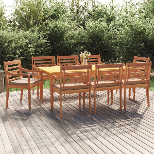 Set da Pranzo Giardino 9pz con Cuscini Legno Massello di Teak