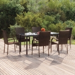 Set da Pranzo da Giardino 7 pz Marrone in Polyrattan