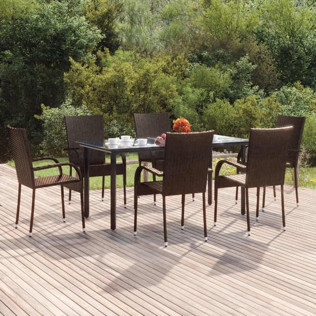 Set da Pranzo da Giardino 7 pz Marrone in Polyrattan
