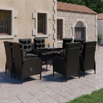 Set da Pranzo da Giardino 9 pz in Polyrattan e Vetro Nero