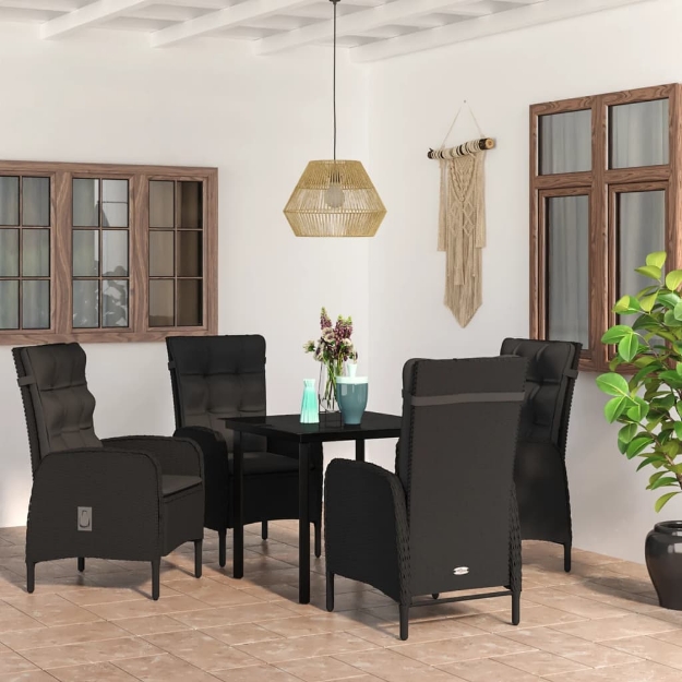 Set da Pranzo da Giardino 5 pz con Cuscini Nero