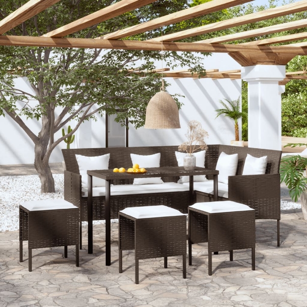 Set Mobili 5 Pz Divano a L con Cuscini in Polyrattan Marrone