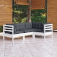 Set Divani da Giardino 4 pz con Cuscini Bianchi Legno di Pino