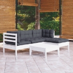 Set Divani da Giardino 5 pz con Cuscini Bianchi Legno di Pino