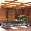 Set Divani da Giardino 10 pz con Cuscini Grigi Massello di Pino