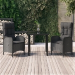 Set da Pranzo da Giardino 3 pz con Cuscini Nero in Polyrattan