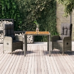 Set da Pranzo da Giardino 3 pz con Cuscini in Polyrattan Grigio