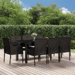 Set da Pranzo da Giardino 9 pz con Cuscini Nero in Polyrattan