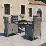 Set da Pranzo da Giardino 5 pz in Polyrattan e Vetro Grigio