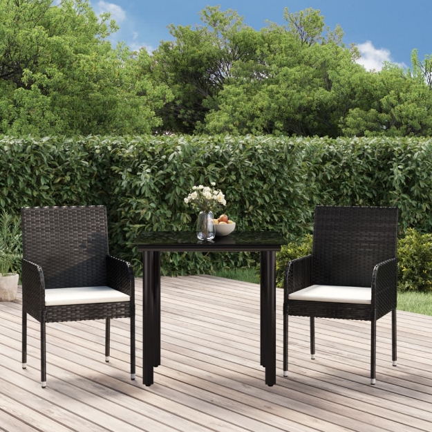 Set da Pranzo da Giardino 3 pz con Cuscini Nero in Polyrattan