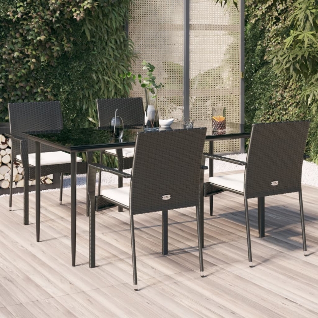 Set da Pranzo da Giardino 5 pz Nero con Cuscini in Polyrattan