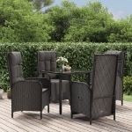 Set da Pranzo da Giardino 5 pz Nero con Cuscini in Polyrattan