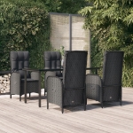 Set da Pranzo da Giardino 5 pz Nero con Cuscini in Polyrattan