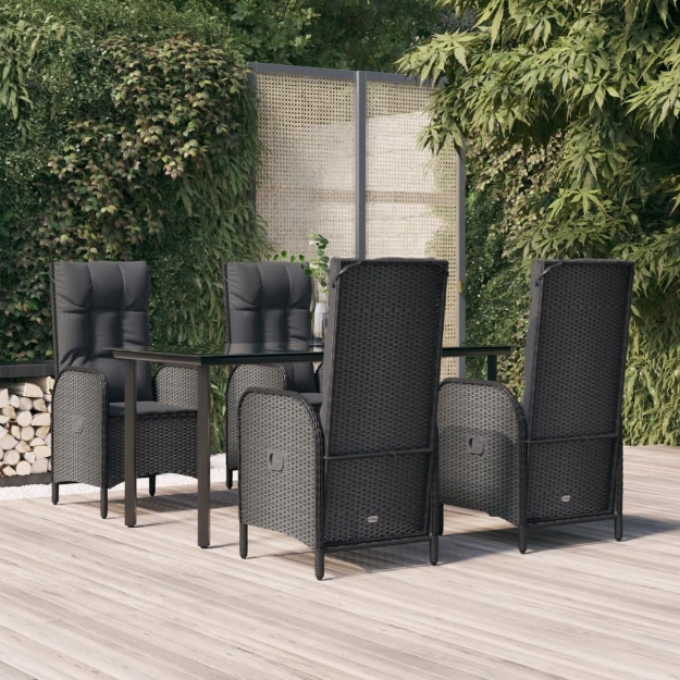 Set da Pranzo da Giardino 5 pz Nero con Cuscini in Polyrattan