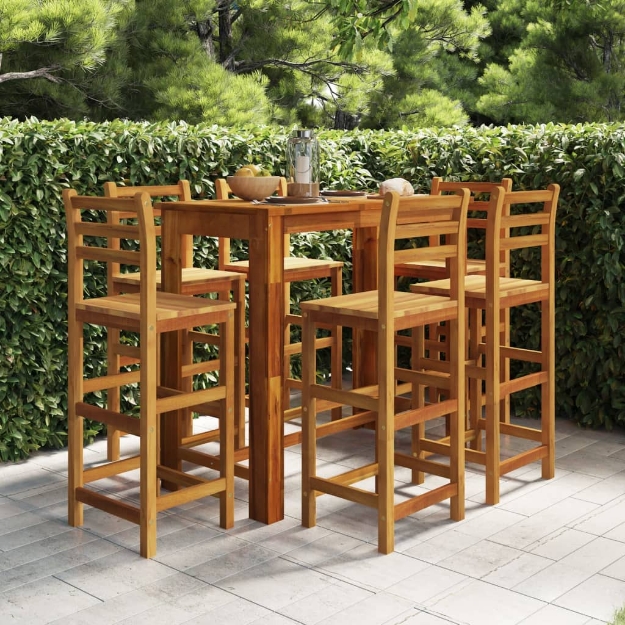 Set da Bar per Giardino 7 pz in Legno Massello di Acacia