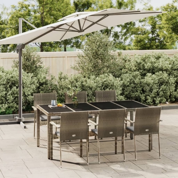 Set da Pranzo da Giardino 7 pz con Cuscini in Polyrattan Grigio