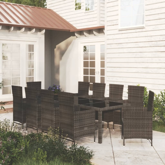 Set Mobili da Giardino 11 pz con Cuscini in Polyrattan Nero