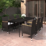 Set da Pranzo da Giardino con Cuscini 7 pz Polyrattan e Vetro