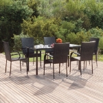 Set da Pranzo da Giardino 7 pz Nero in Polyrattan