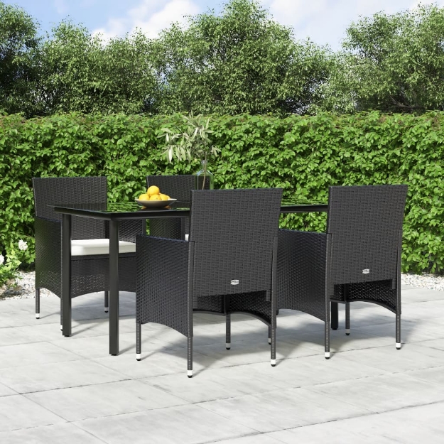 Set da Pranzo da Giardino 5 pz con Cuscini Nero