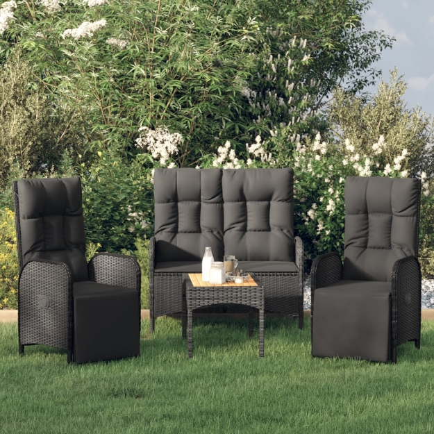 Set Divani da Giardino 4 pz con Cuscini Nero in Polyrattan