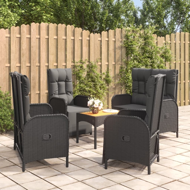 Set da Pranzo da Giardino 5 pz Nero con Cuscini in Polyrattan