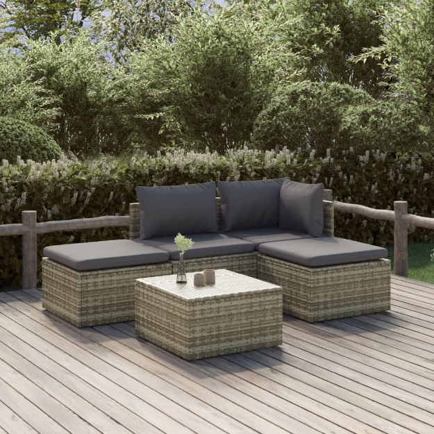 Set Divani da Giardino 5 pz con Cuscini in Polyrattan Grigio