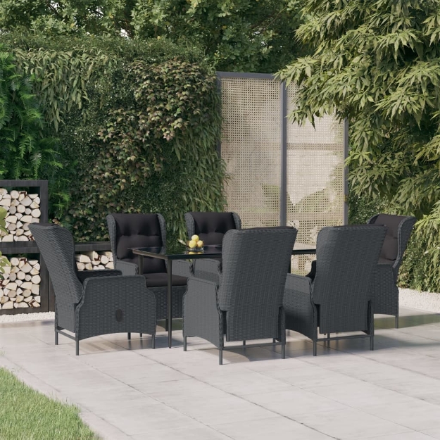 Set da Pranzo da Giardino 7 pz Grigio Scuro in Polyrattan