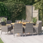 Set da Pranzo per Giardino 9 pz con Cuscini Grigio