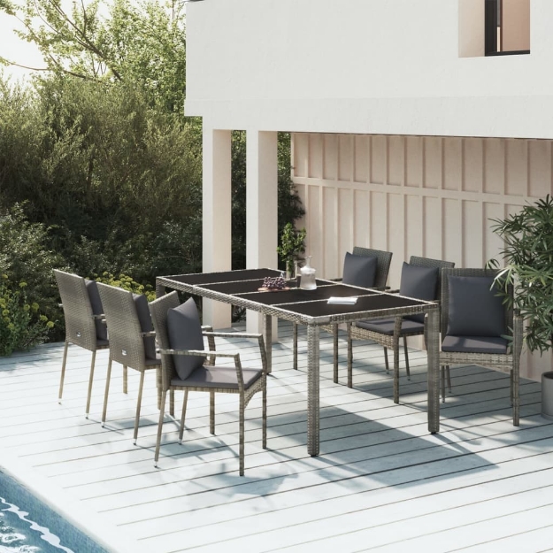 Set da Pranzo da Giardino 7 pz con Cuscini in Polyrattan Grigio