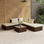 Set Divani da Giardino 6 pz con Cuscini in Polyrattan Marrone