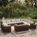 Set Divani da Giardino 12 pz con Cuscini in Polyrattan Marrone