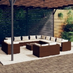 Set Divani da Giardino 14 pz con Cuscini in Polyrattan Marrone