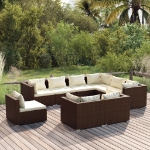 Set Divani da Giardino 9 pz con Cuscini in Polyrattan Marrone