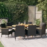 Set da Pranzo per Giardino 9 pz con Cuscini Nero